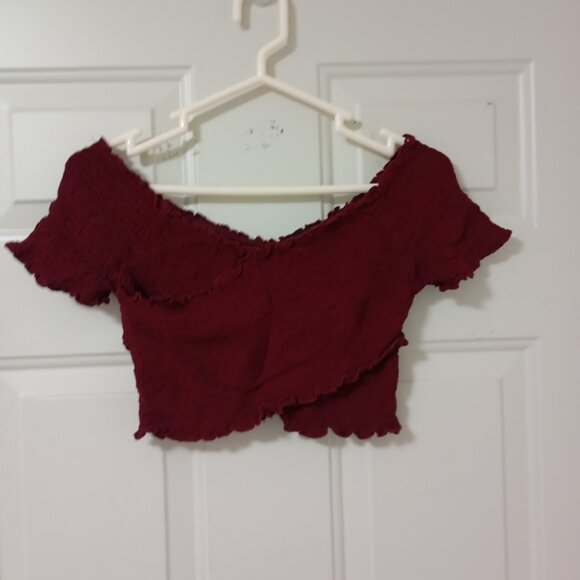 Ambiance Apparel Wine Color Stretch Crop Top, Womens Juniors Size M - Picture 1 of 9